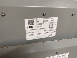 Eaton PRL3a Panelboard 400A 480/277V 3PH 4W 18 Circuit MLO 3R Outdoor Encl P287 Used