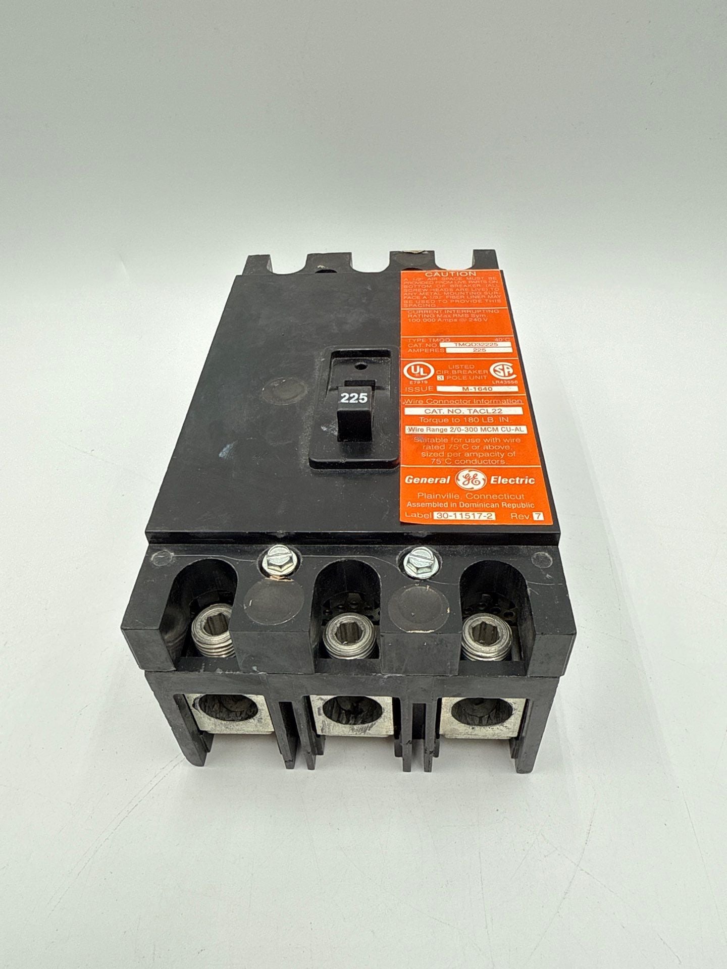 General Electric GE TMQD32225 Circuit Breaker 225A 3P 240V TMQD 225 Amp Used