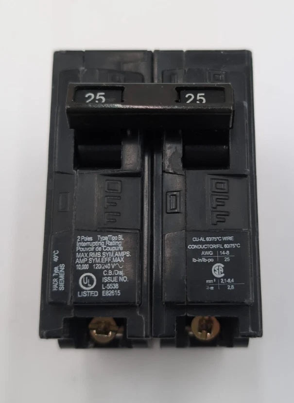 Siemens B225 Circuit Breaker 25A 240V 2P Type BL Bolt On 25 Amp 2 Pole BL225 New New