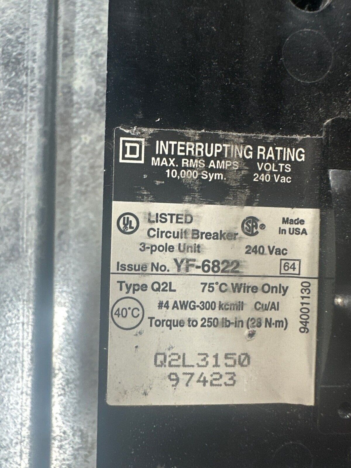 Square D NQOD442M225 NQOD Panelboard 225A 208Y/120V 3PH 4W Main MCB Q2L3150 MH50 P412 Used