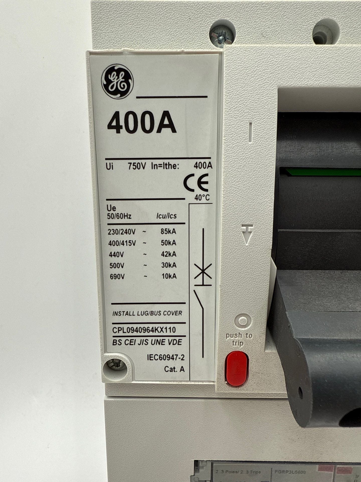 GE FGN36DB400 Circuit Breaker 400A 3P 600V FGRP3L0400 Trip 400 Amp Used