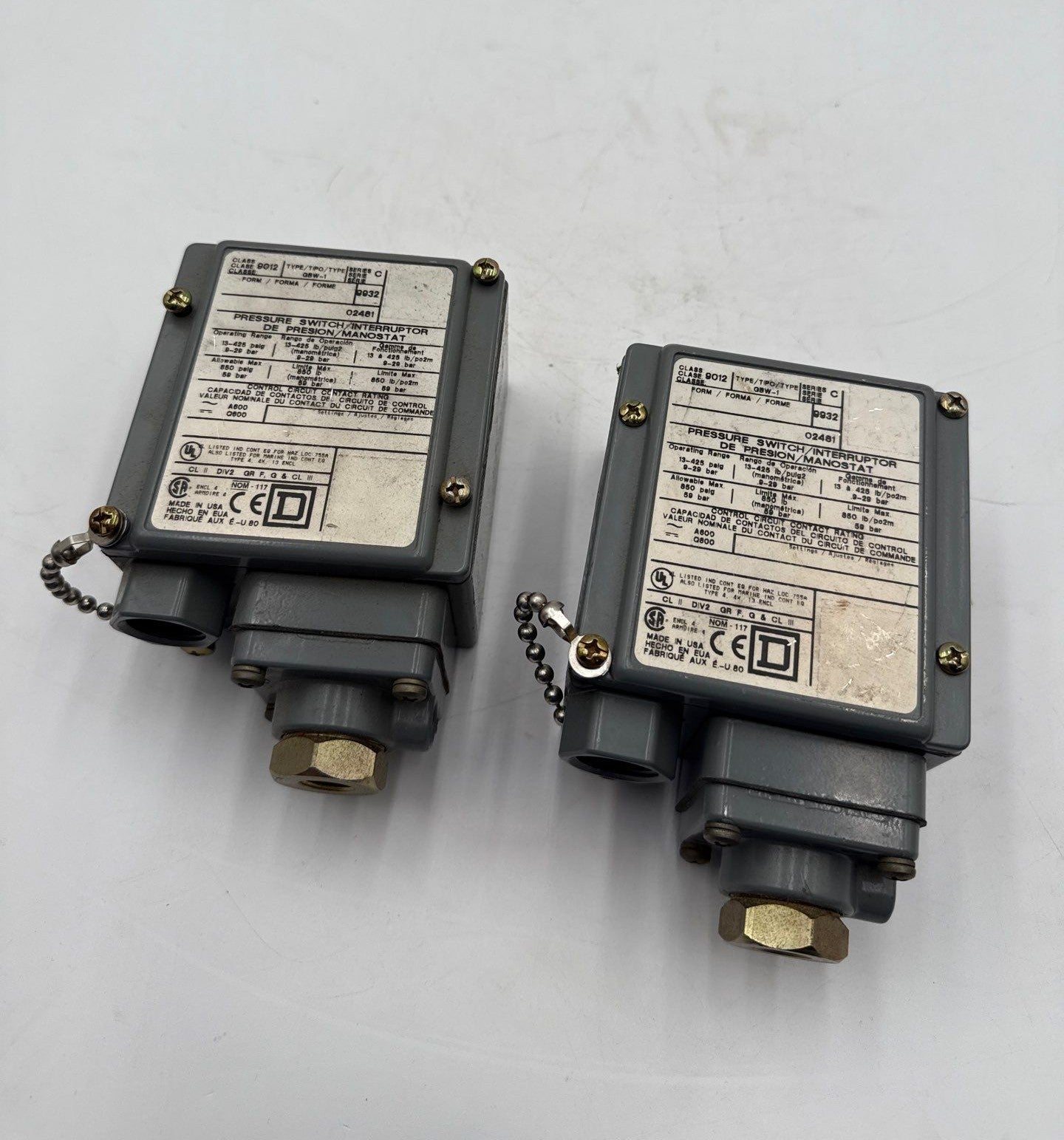 Square D 9012 GBW-1 Pressure Switch Adjustable 13-425 PSIG 120/240V 9012GBW1 New