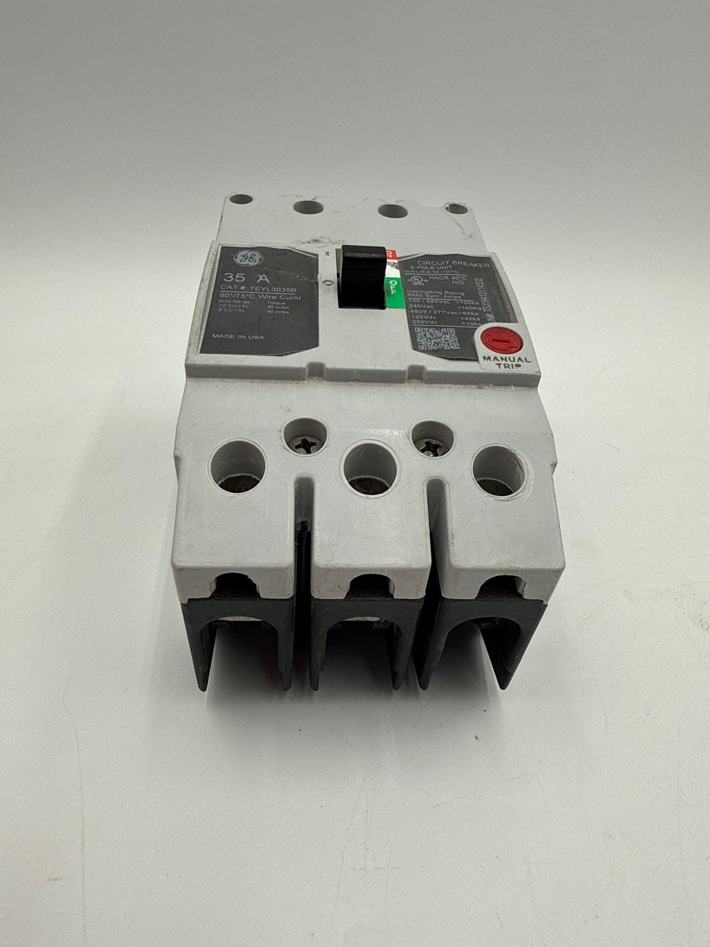 GE TEYL3035B Circuit Breaker 35A 3P 480/277V 3PH TEYL 35 Amp 3 Pole Bolt On Used