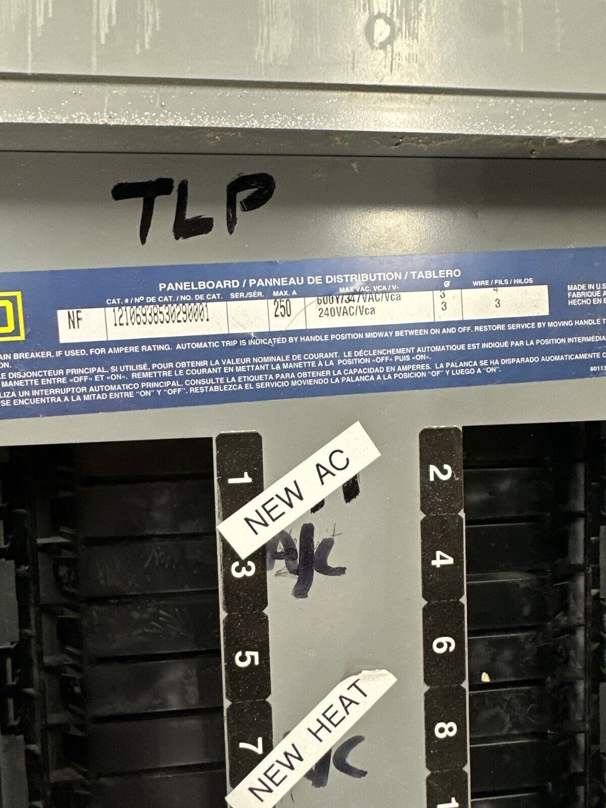 Square D NF Panelboard 250A 600Y/347V 3PH 4W 42 Circuit Box MH44 250 Amp P409 Used