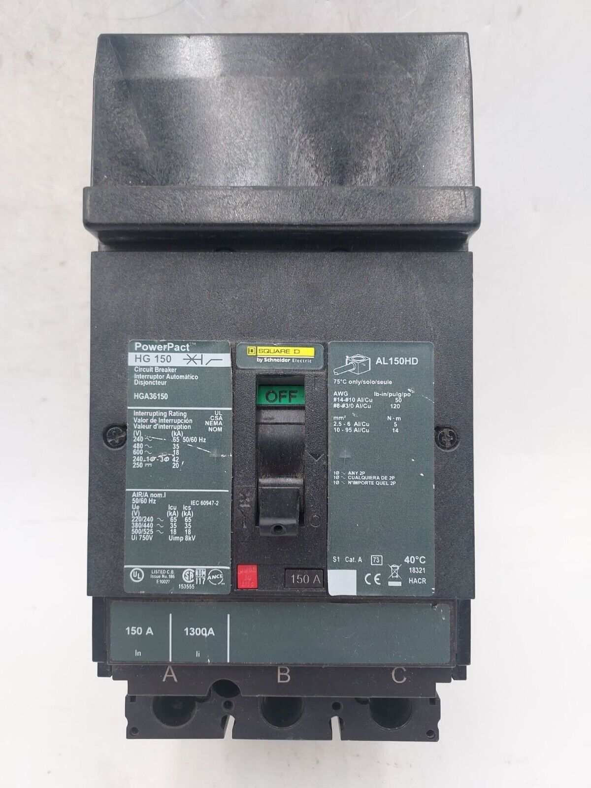 Square D HGA36150 Used