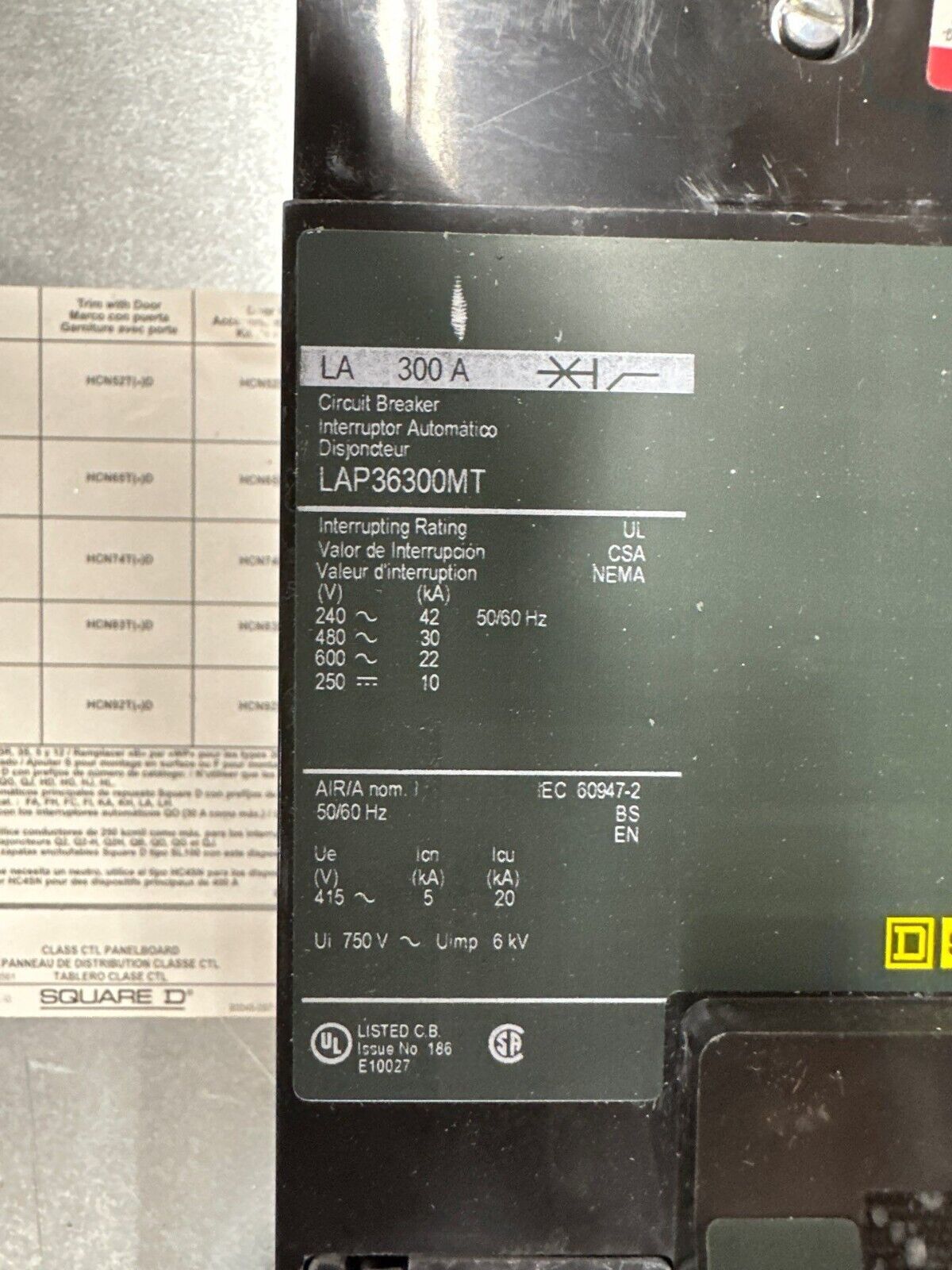 Square D HCN I-Line Panelboard 300A 208Y/120V 3PH 4W Main LAP36300MT P456-P448-P446-P445-P419 Used