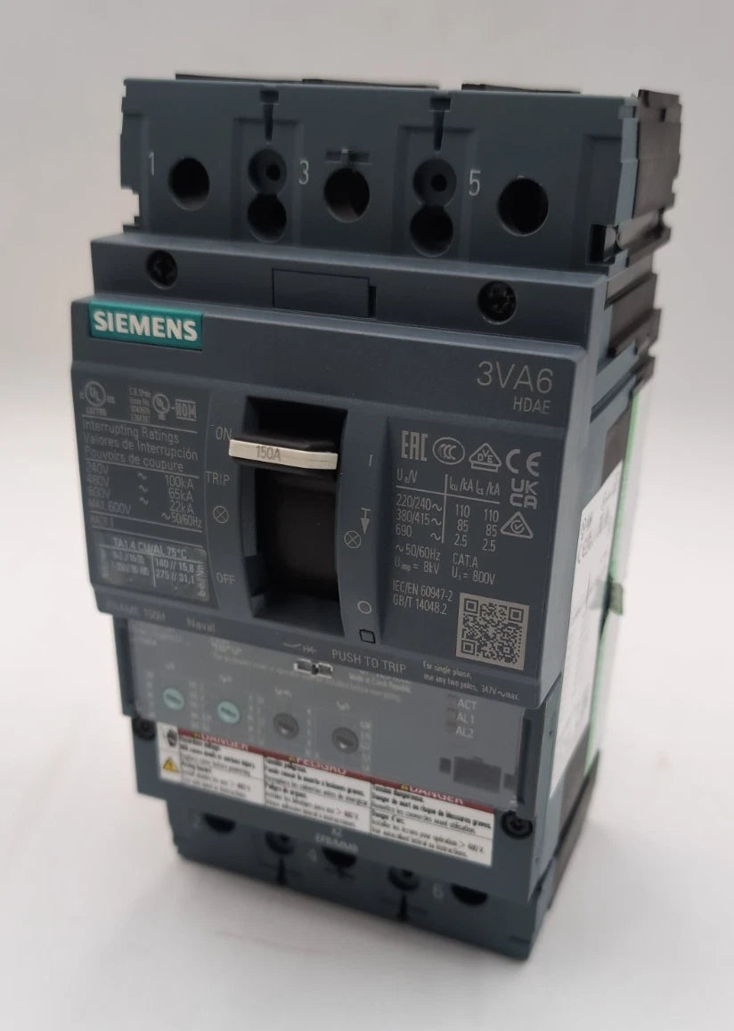 Siemens 3VA6115-6HN31-0AA0 Circuit Breaker 150A 3P 600V 3PH LSI Trip 150 Amp NEW New