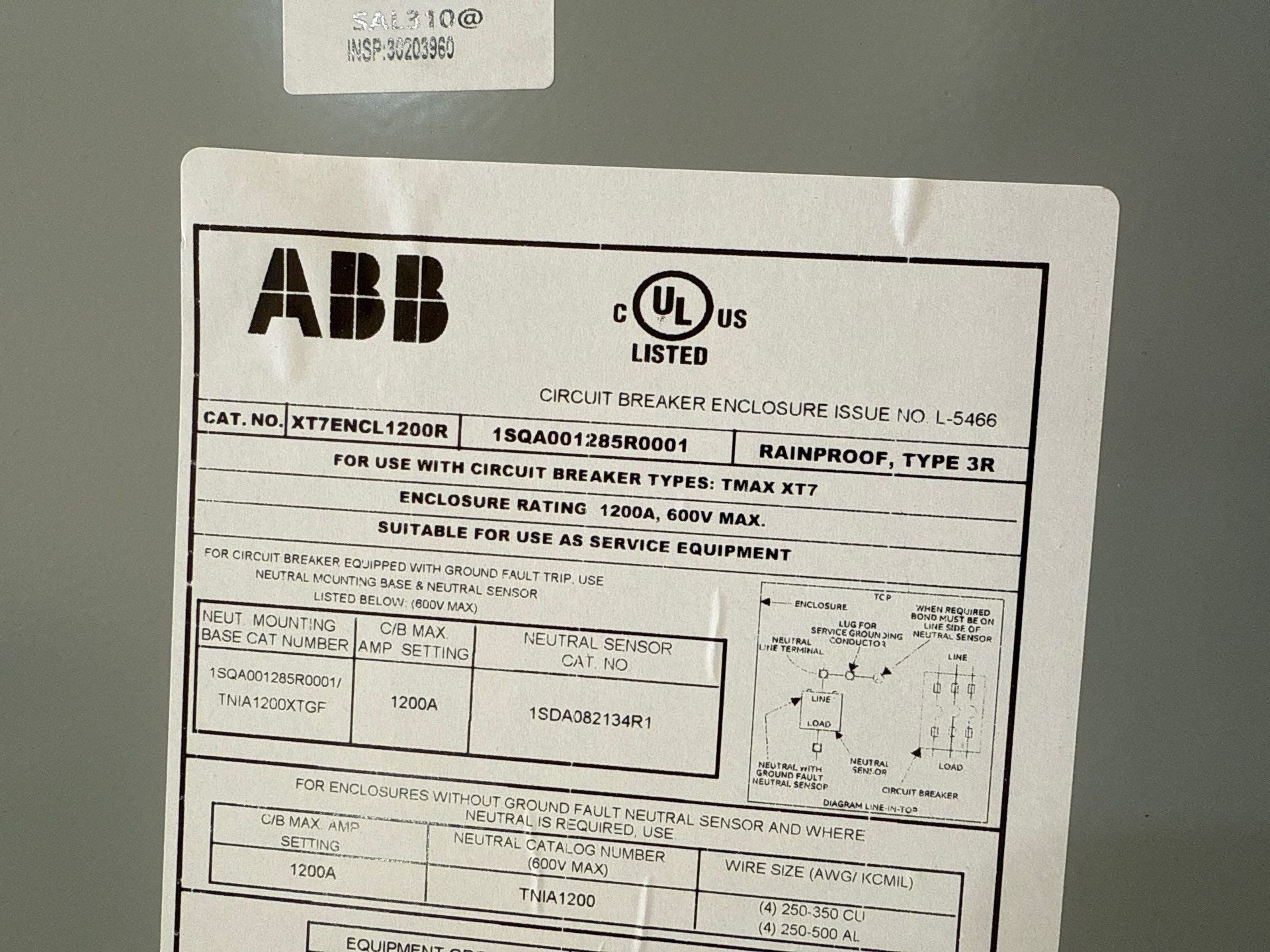 ABB XT7ENCL1200R Circuit Breaker Enclosure 1200A 600V Type 3R Rainproof New