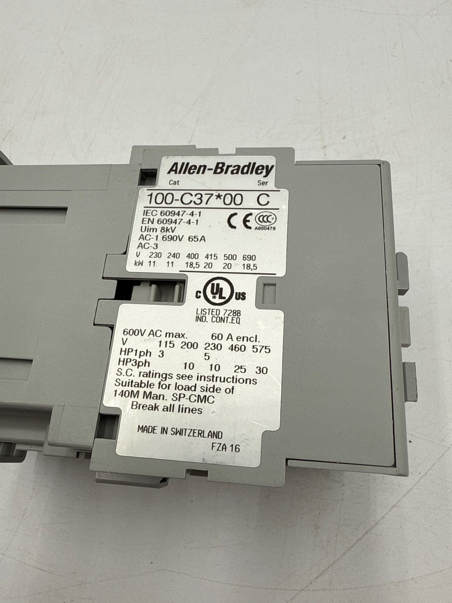 Allen Bradley 100-C37D10 Contactor 37A 3P 600V Coil 110/120V 30HP Max New