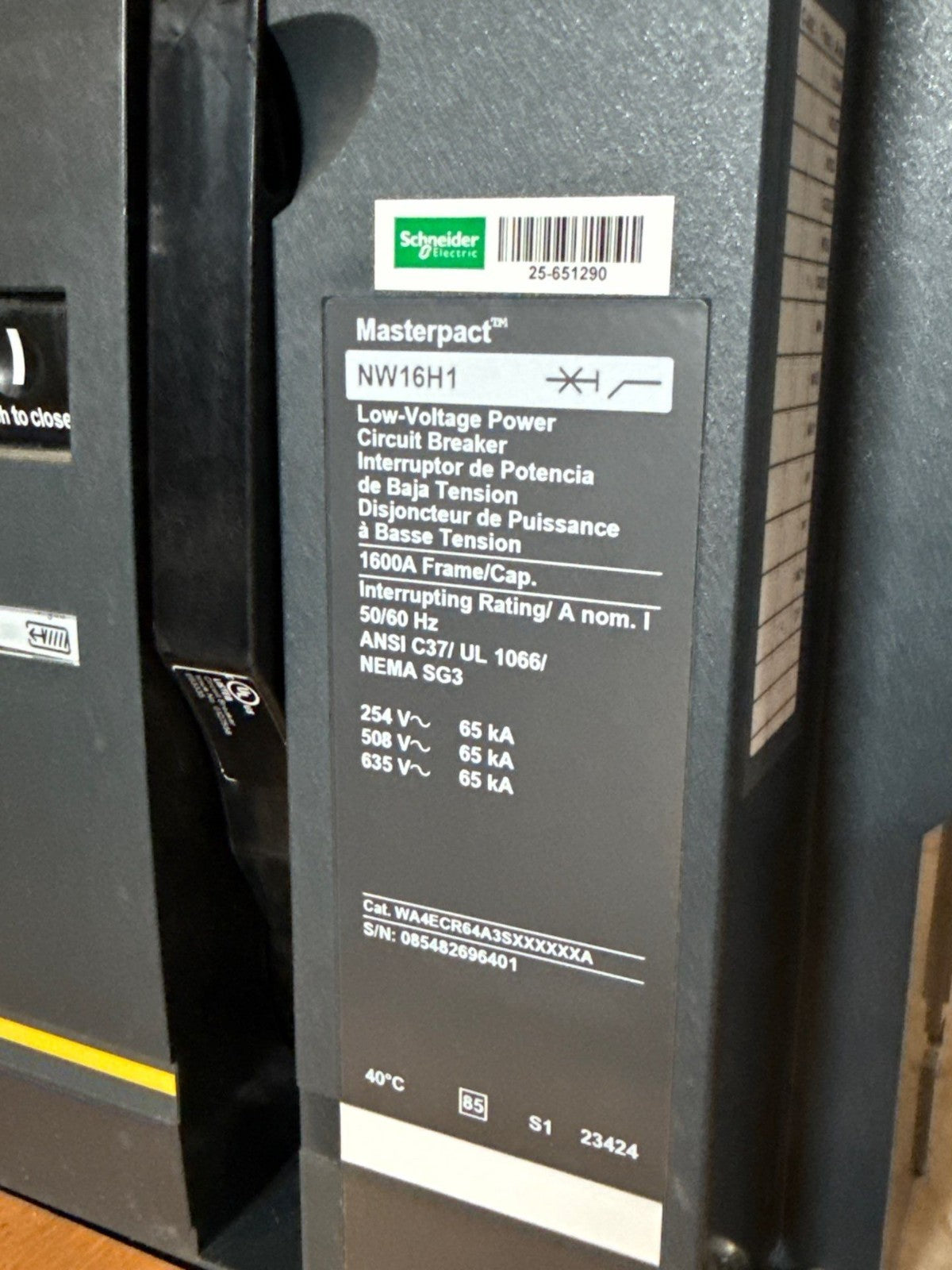 Square D NW16H1 Circuit Breaker 1200A 3P 635V MicroLogic 6.0A S164A-ERMS LSIG New