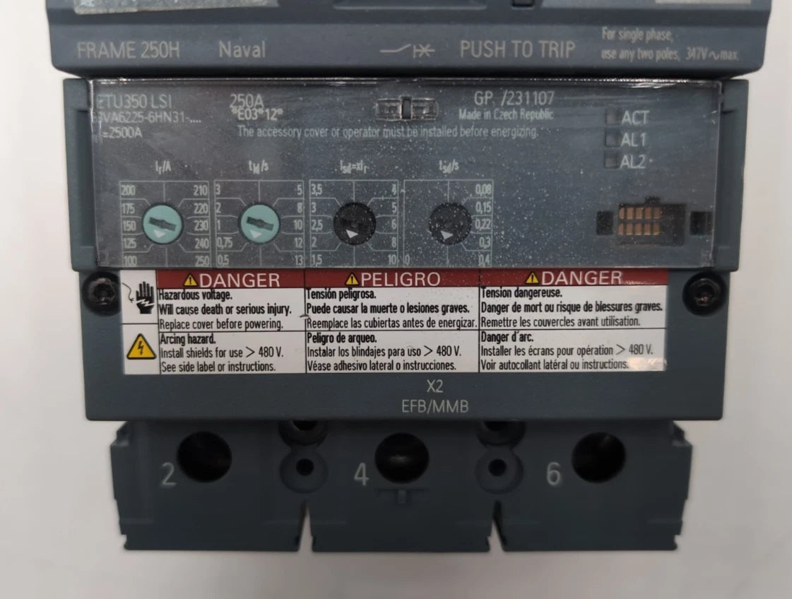 Siemens 3VA6225-6HN31-0AA0 Circuit Breaker 250A 3P 600V 3PH LSI Trip NEW New