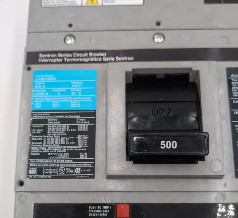 Siemens LXD63B500 Circuit Breaker 500A 3P 600V 3PH LXD6-A 500 Amp NEW TAKE OUT New