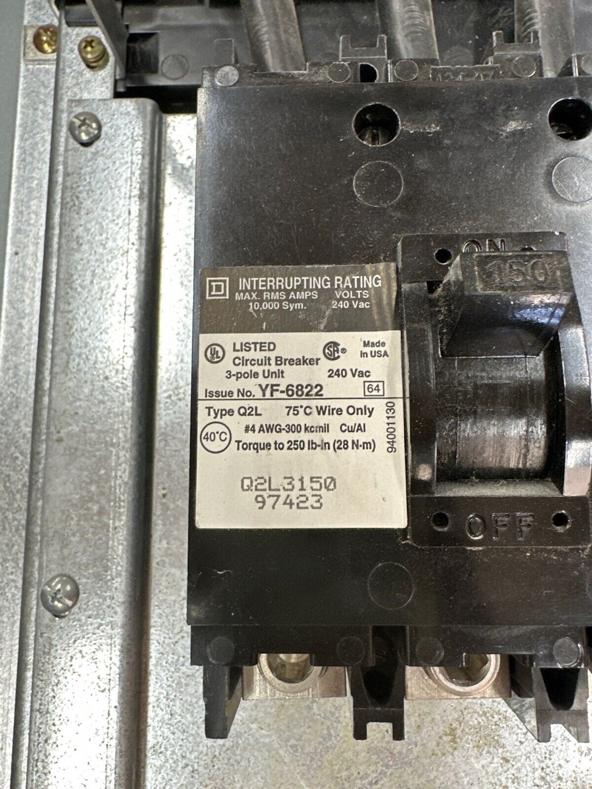 Square D NQOD442M225 Panelboard 225A 208/120V 3PH MCB Indoor Encl 42 Cir Q2L3150 P383 Used