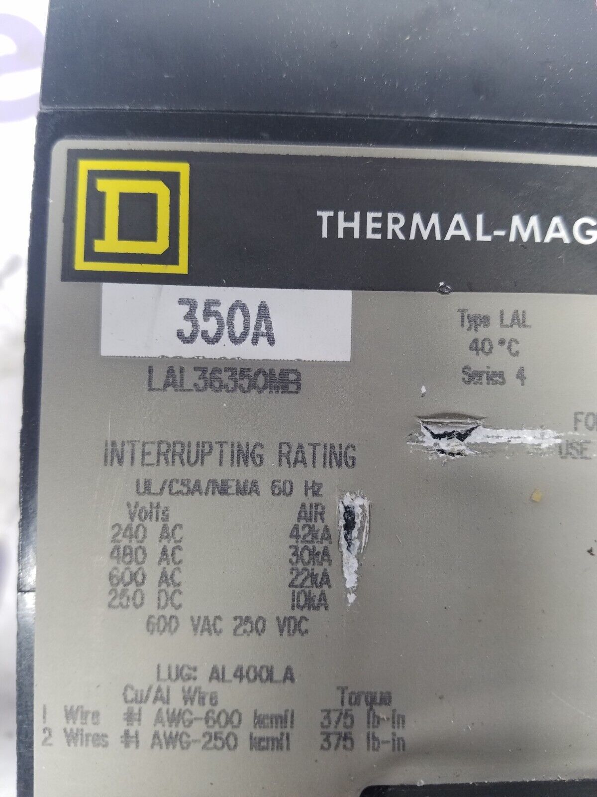 Square D LAL36350MB Used