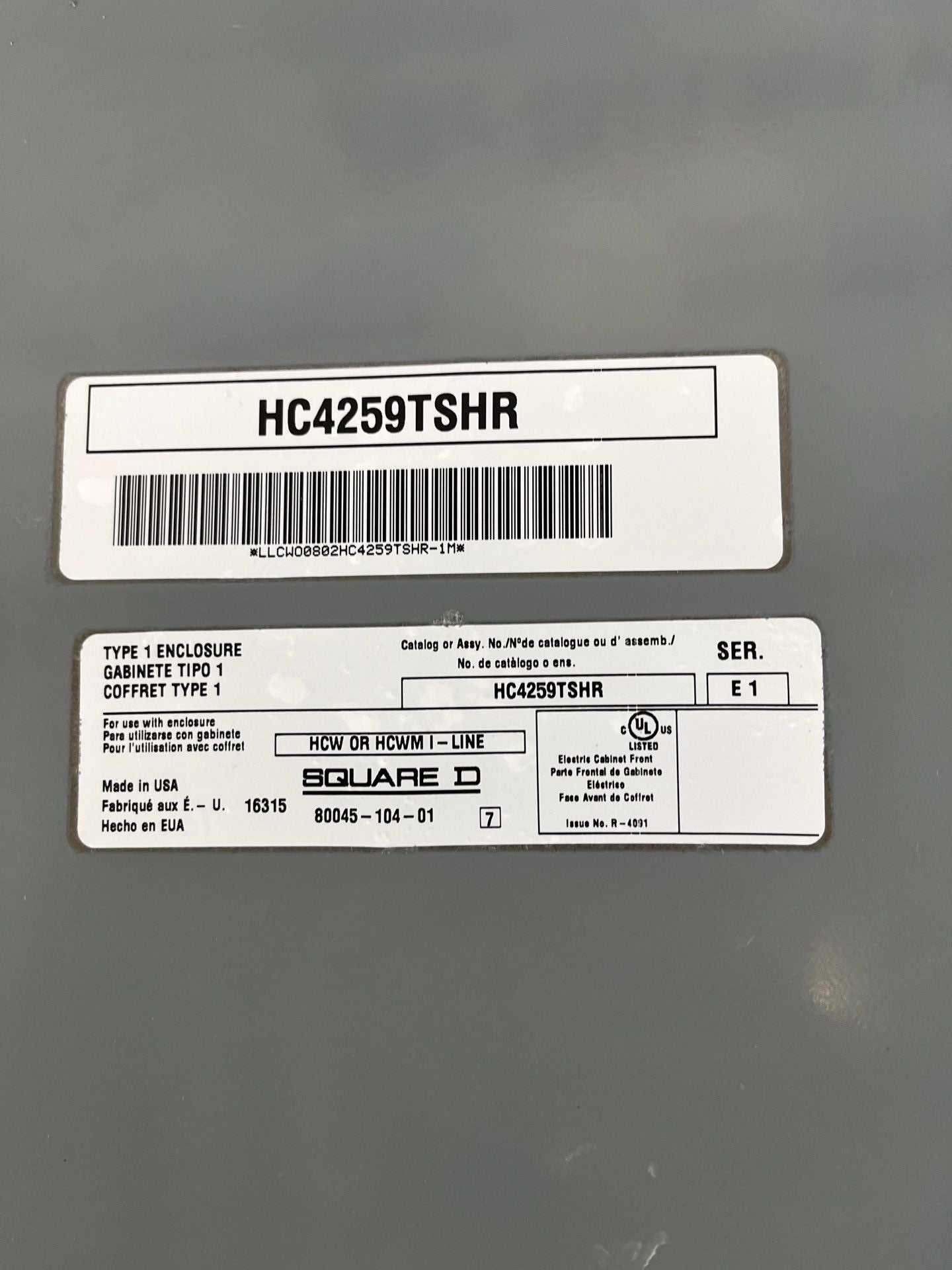 Square D HCP I-Line Panelboard 1200A 480/277V 3PH 4W 30Cir MLO Indoor Encl HC4259DB Used