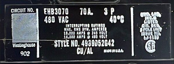 Westinghouse EHB3070 Used