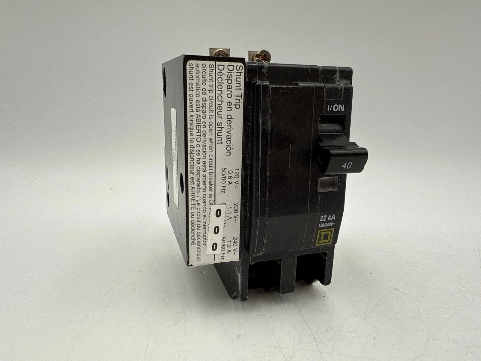 Square D QOB240VH1021 Circuit Breaker 40A 2P 240V 22kA Shunt Trip 40 Amp 2 Pole New