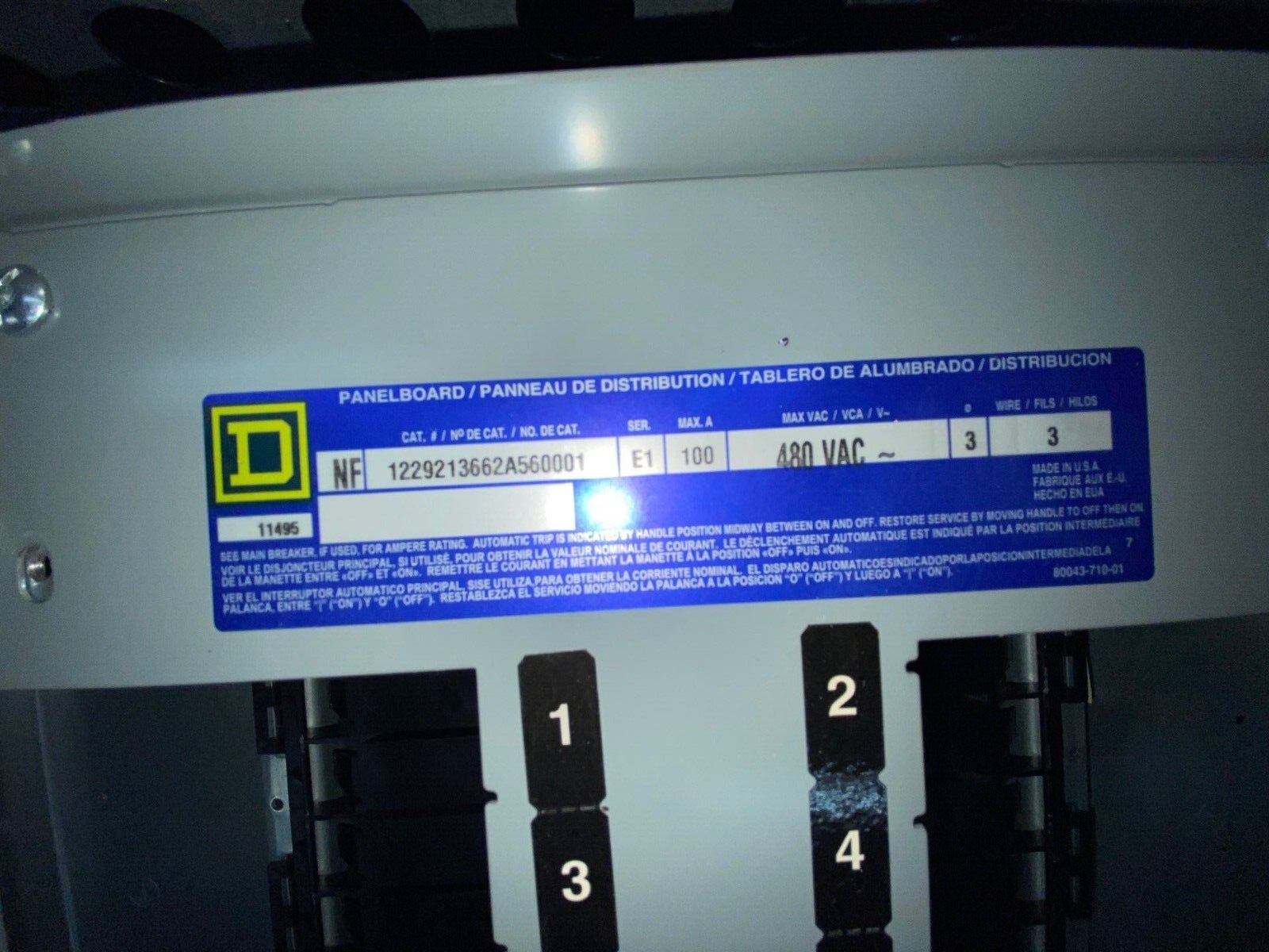 Square D NF Panelboard 100A 480V 3PH 3W 42 CIR Main Breaker HDP36100 MCB NEMA 1 P444 Used