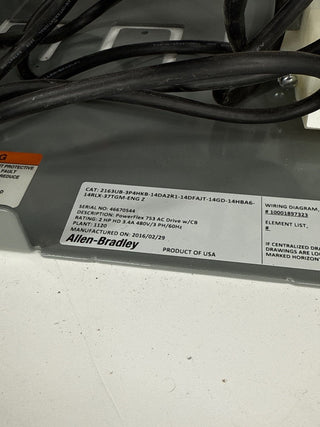 Allen Bradley 2100 39" 15A Combo MCC Bucket 2HP Powerflex753 AC Drive New
