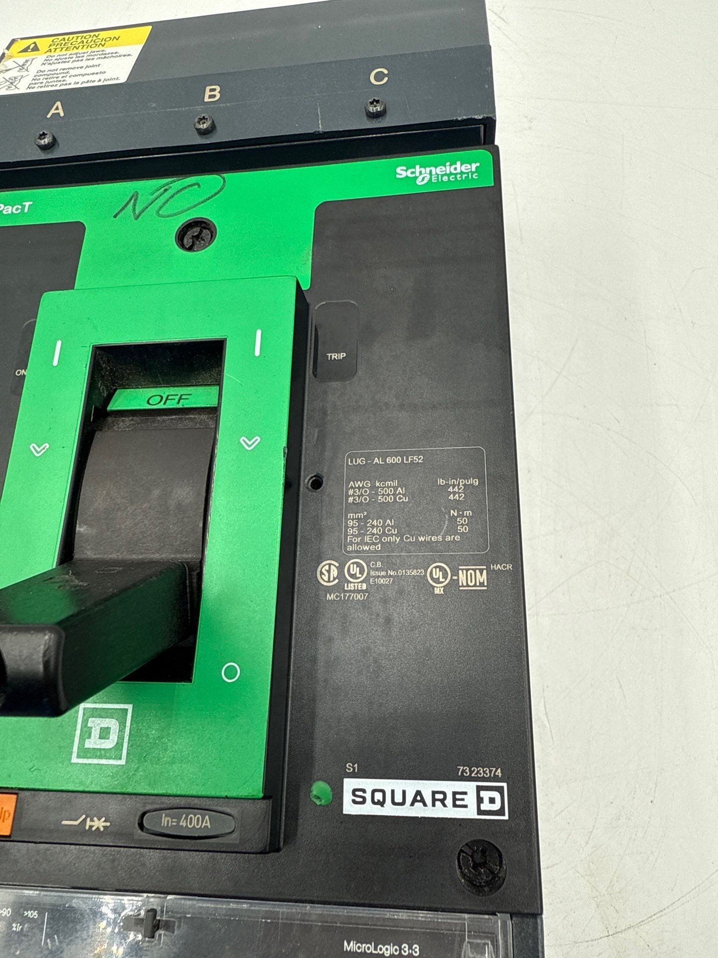 Square D LGA36400U31X I-Line Circuit Breaker 400A 3P 600V LGA 400 Amp 3 Pole Used