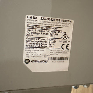 Allen Bradley 22C-D142A103 Power Flex 400 100HP AC Drive 22CD142A103 75kW Used