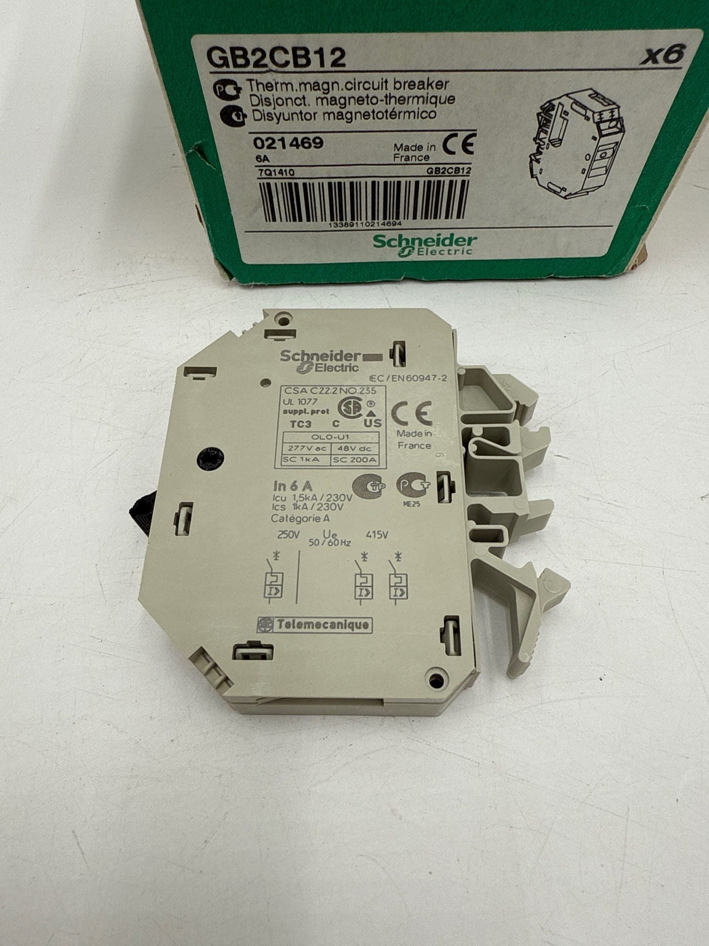 Schneider Electric GB2CB12 Circuit Breaker 6A 1P 277V DIN Rail Mount New