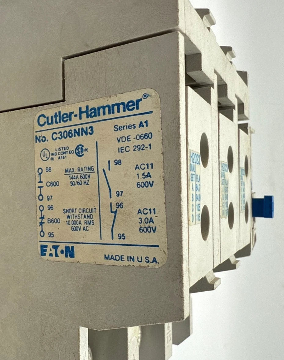 Eaton C306NN3 Overload Relay 144A 600V 3PH Ser A1 NEMA 4 1NO/1NC Heaters H2023 Used