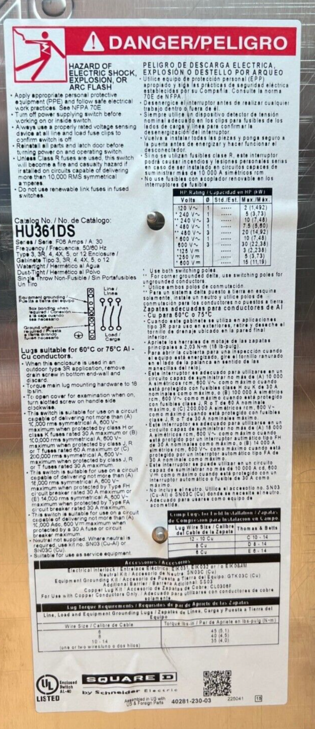 Square D HU361DS Used