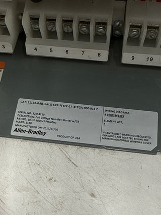 Allen Bradley 2100 12" 30A MCC Combo Bucket Size 1 Starter 500F-BOD930 Used