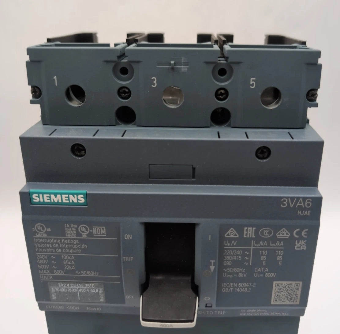 Siemens 3VA6340-6HN31-0AA0 Circuit Breaker 400A 3P 600V 3PH LSI Trip 400 Amp NEW New