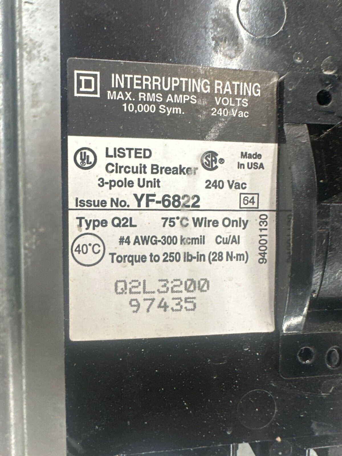 Square D NQOD442M225 NQOD Panelboard 225A 208Y/120V 3PH 4W Main MCB Q2L3200 200A P414 Used