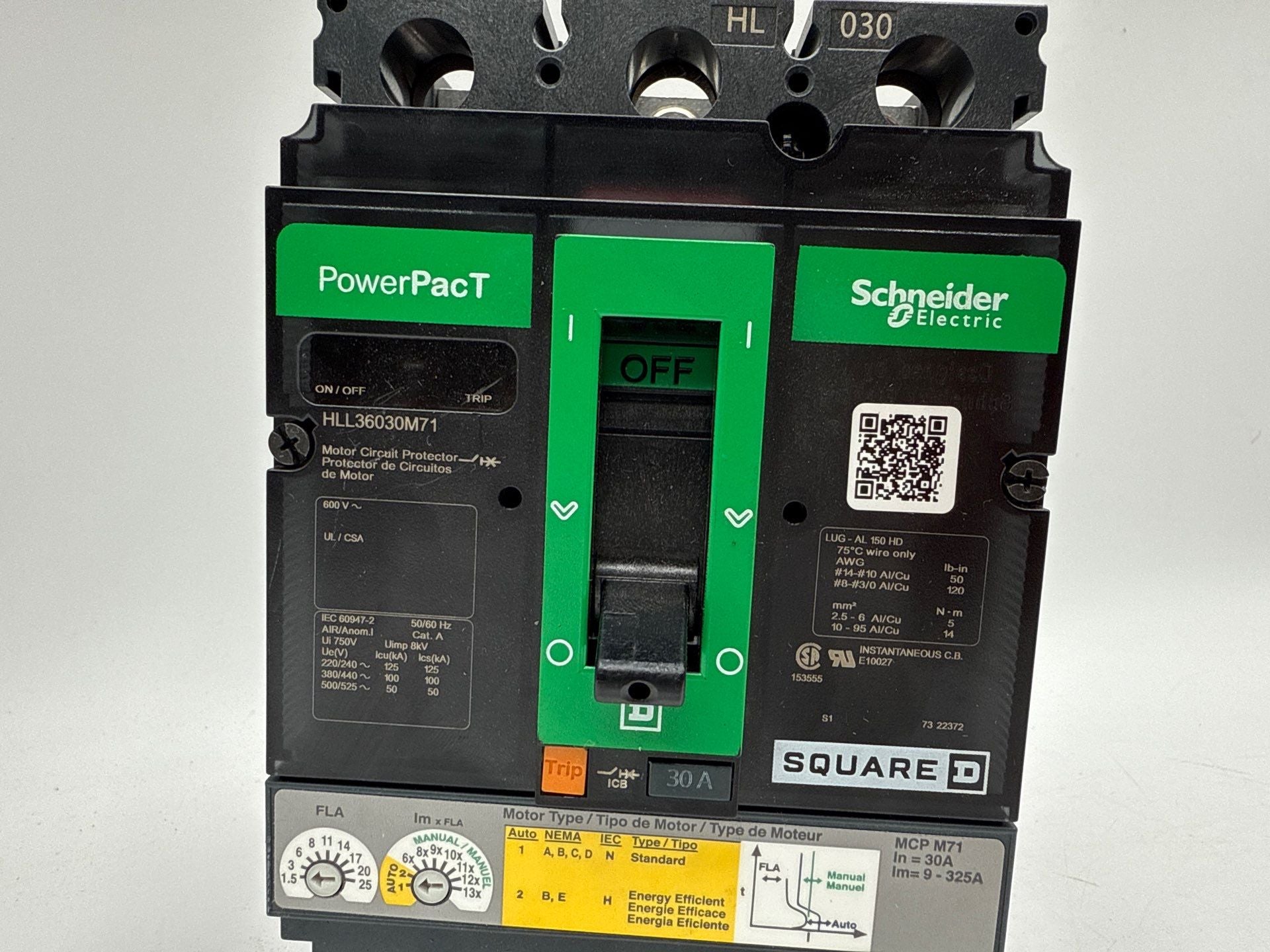 Square D HLL36030M71 Circuit Breaker 30A 3P 600V HLL 30 Amp 3 Pole Powerpact Used