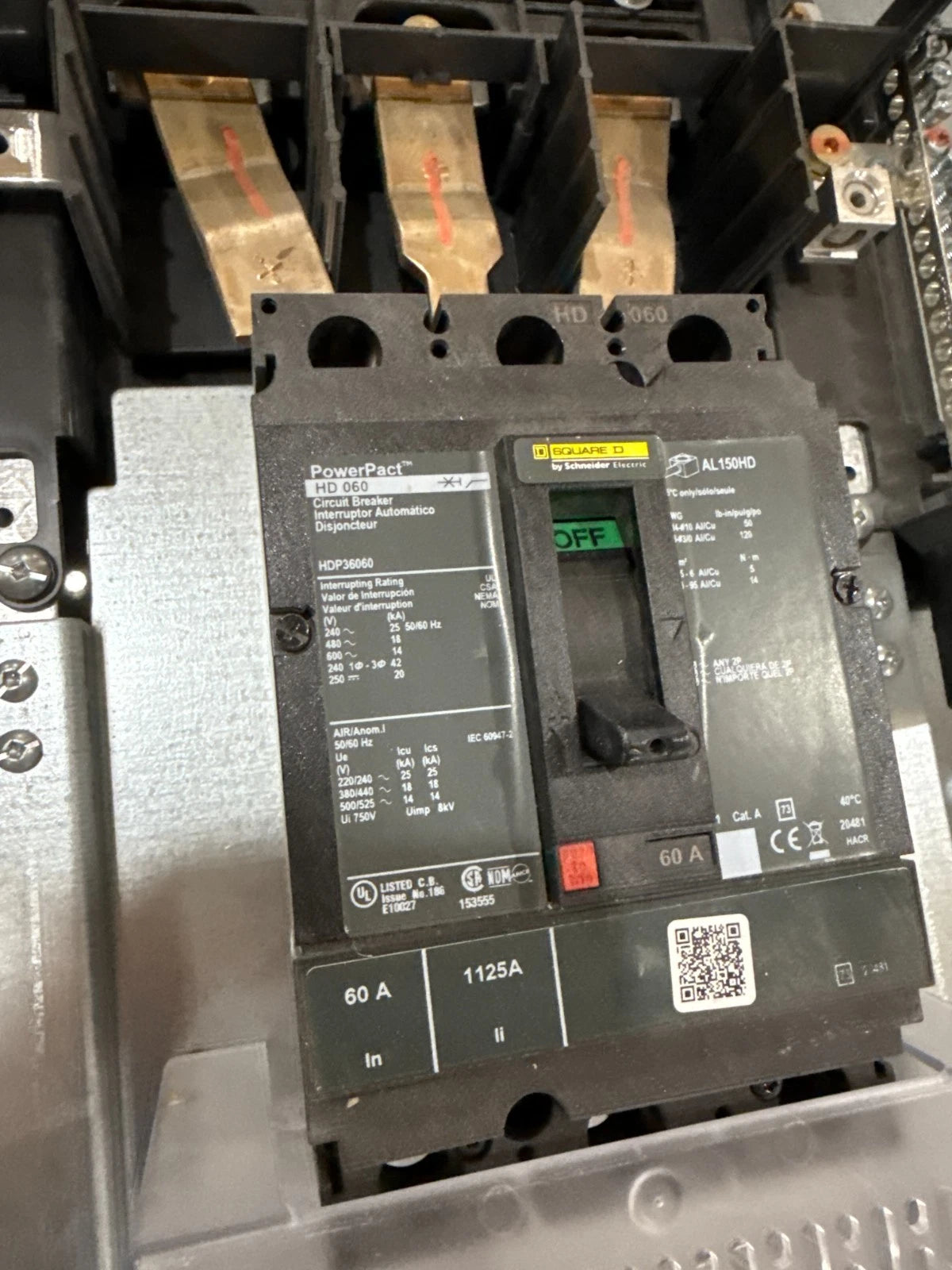 Square D NQ Panelboard 60A 208/120V 3PH 4W MCB Panel 60 Amp 30 Cir HDP36060 Used