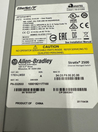 Allen Bradley 1783-LMS8 A Stratix 2500 EtherNet IP 8-Port Managed Switch Used