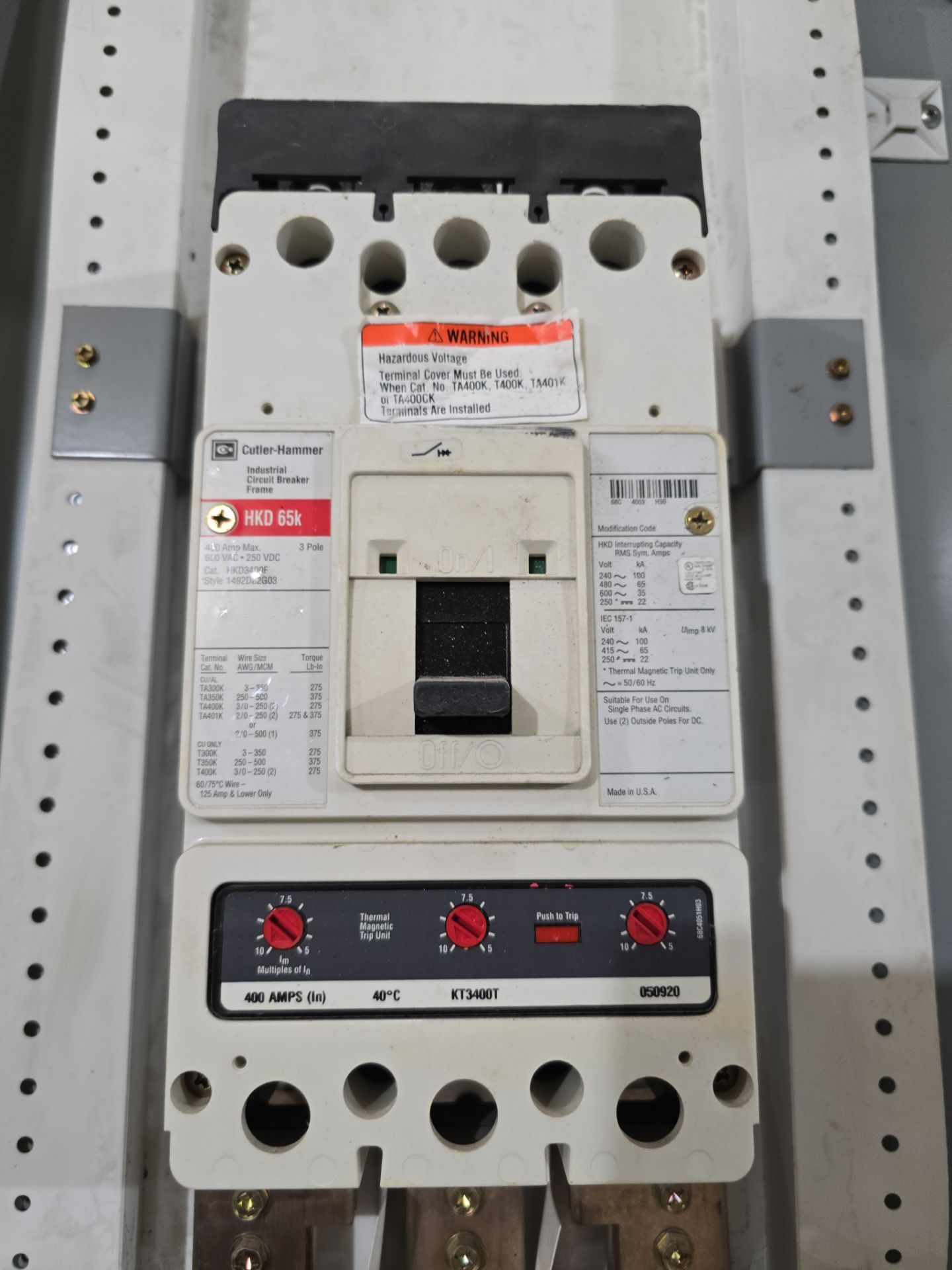 Eaton PRL3A Pow-R-Line Panelboard 400A 480V 3PH 3W MCB HKD 400 Amp Panel 3R Encl Used