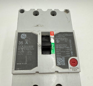 GE TEYL3035B Circuit Breaker 35A 3P 480/277V 3PH TEYL 35 Amp 3 Pole Bolt On Used