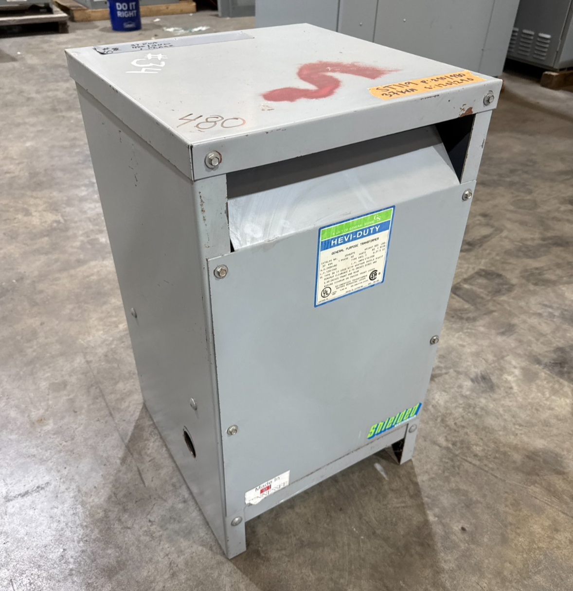 37 KVA Hevi-Duty S5HB37 Transformer Pri 240/480V Sec 120/240V 1PH Indoor Encl Used
