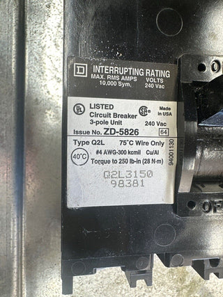 Square D NQOD Panelboard 225A 208/120V 3PH 4W Indoor Encl MCB 42 Circuit Q2L3150 P377 Used