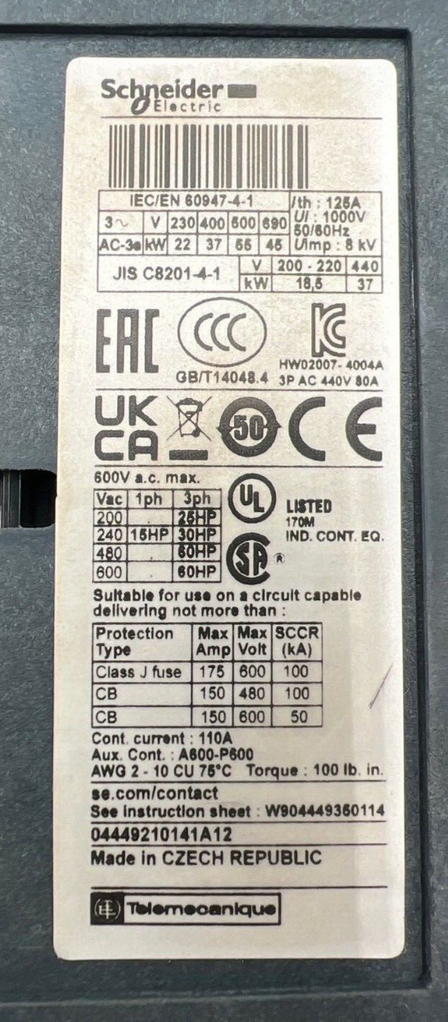 Square D LC1D80 Used