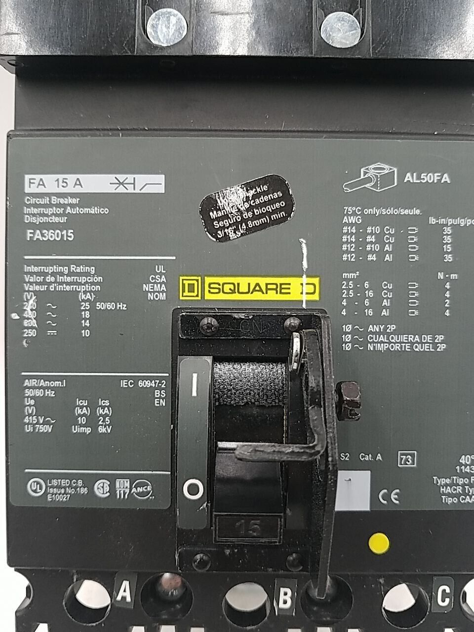 Square D FA36015 Used