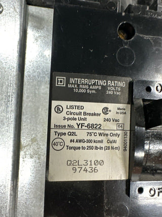 Square D NQOD Panelboard 225A 208/120V 3PH 4W Q2L3100 MCB 42 Circuit Indoor Encl P347 Used