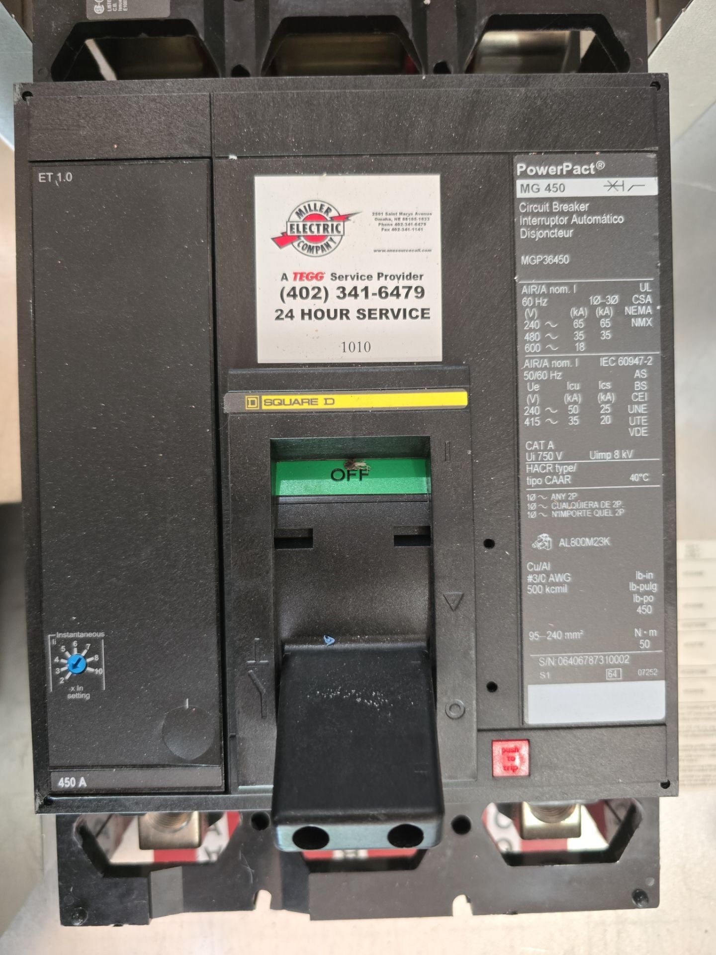 Square D I-Line Panelboard 450A 208/120V 3PH 4W MCB 450 Amp Panel 24 Cir MGP36450 Used