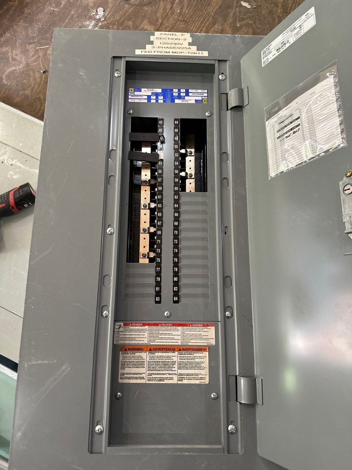 SQD NQOD442L225CU NQOD Panelboard 225A 240V 3PH 4W 42 CIR MLO Main Lug 225 Amp P511 Used