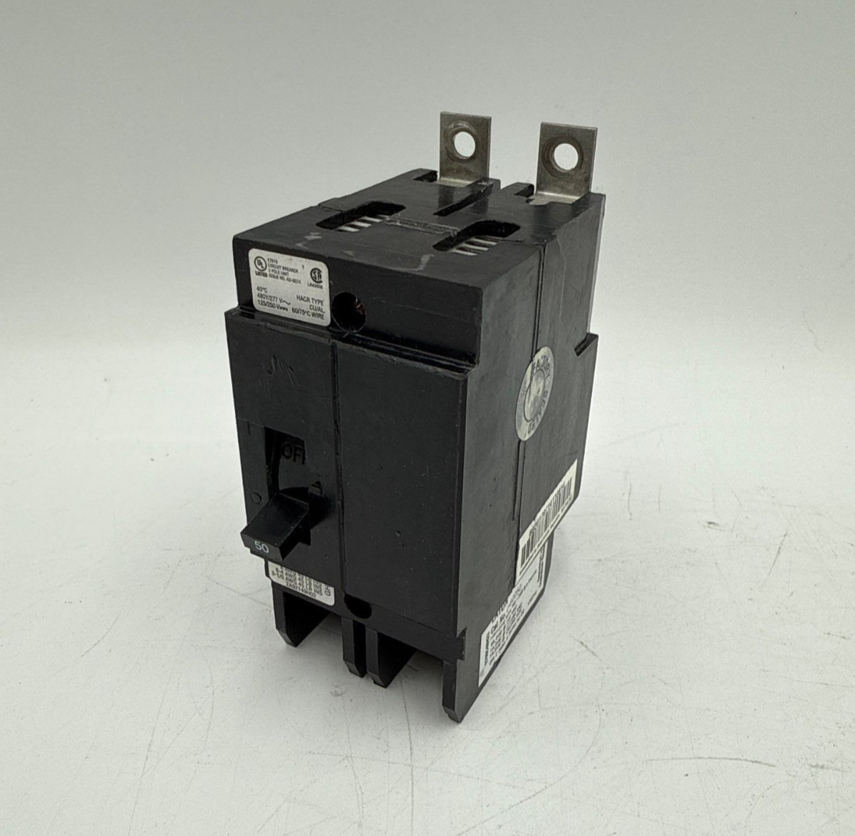 Eaton GHB2050 Bolt On Circuit Breaker 50A 277/480V 2P GHB 50 Amp 2 Pole Cutler Used
