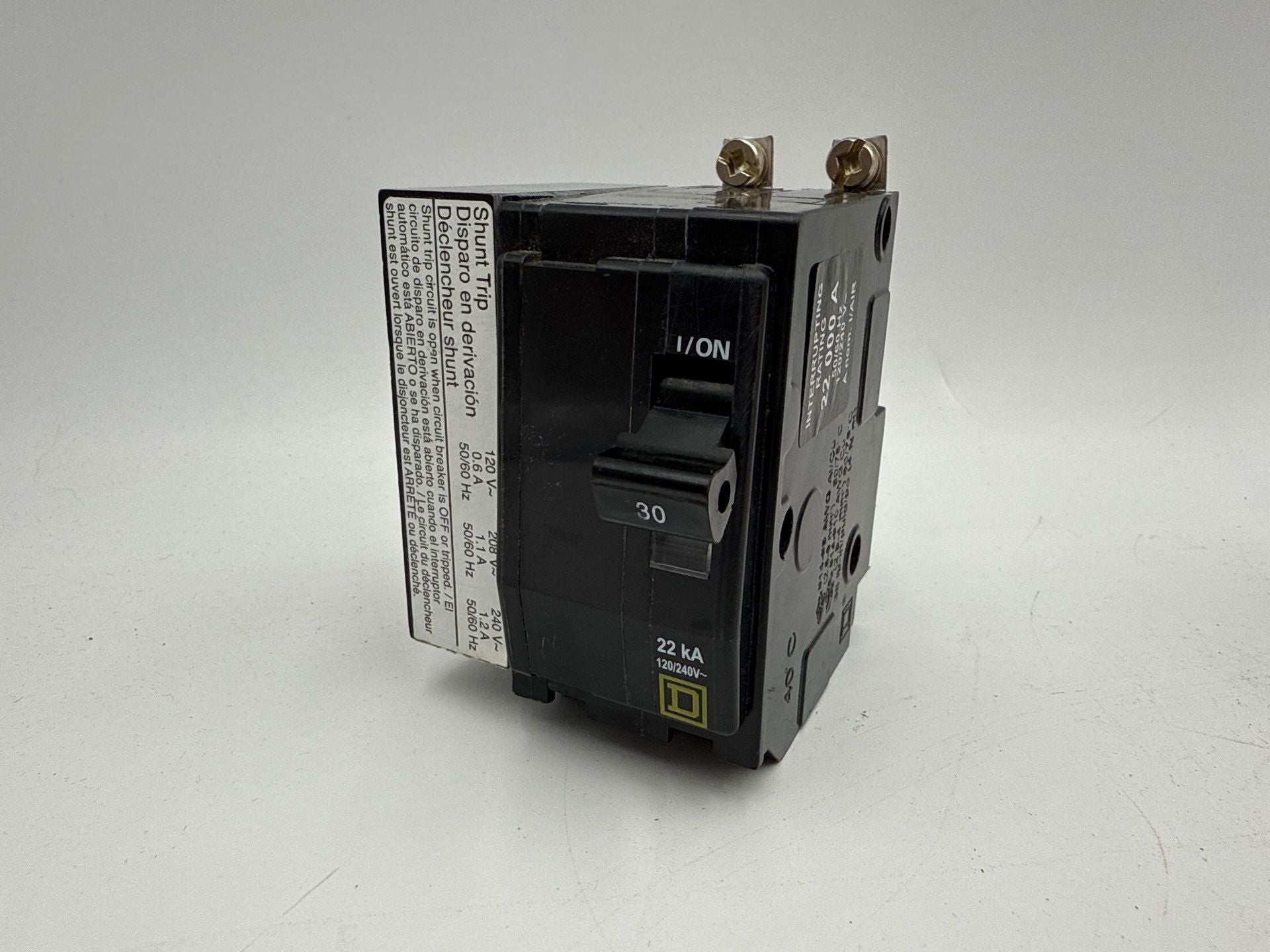 Square D QOB230VH1021 Circuit Breaker 30A 2P 120/240V 2kkA Shunt Trip 30 Amp New