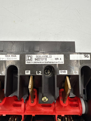 Square D 9422TEF10 Fusible Disconnect Switch 600VAC 100A With Handle Used