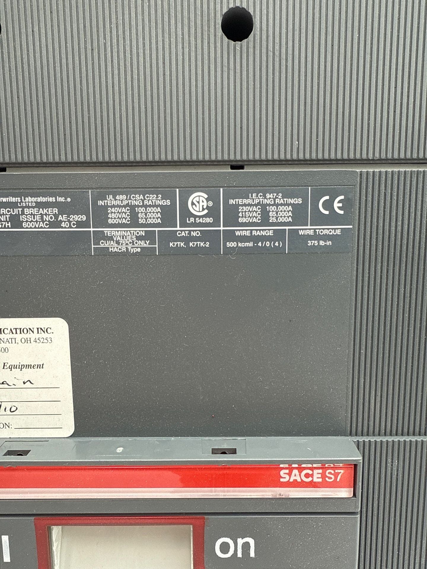 ABB S7H Circuit Breaker 1200A 3P 600V 3PH SACE S7 LSI Trip PR212/P New