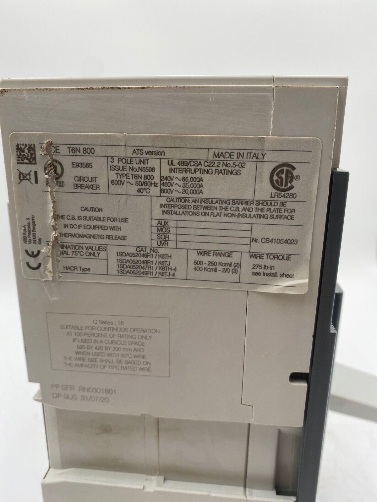 ABB T6NQ600CW Used