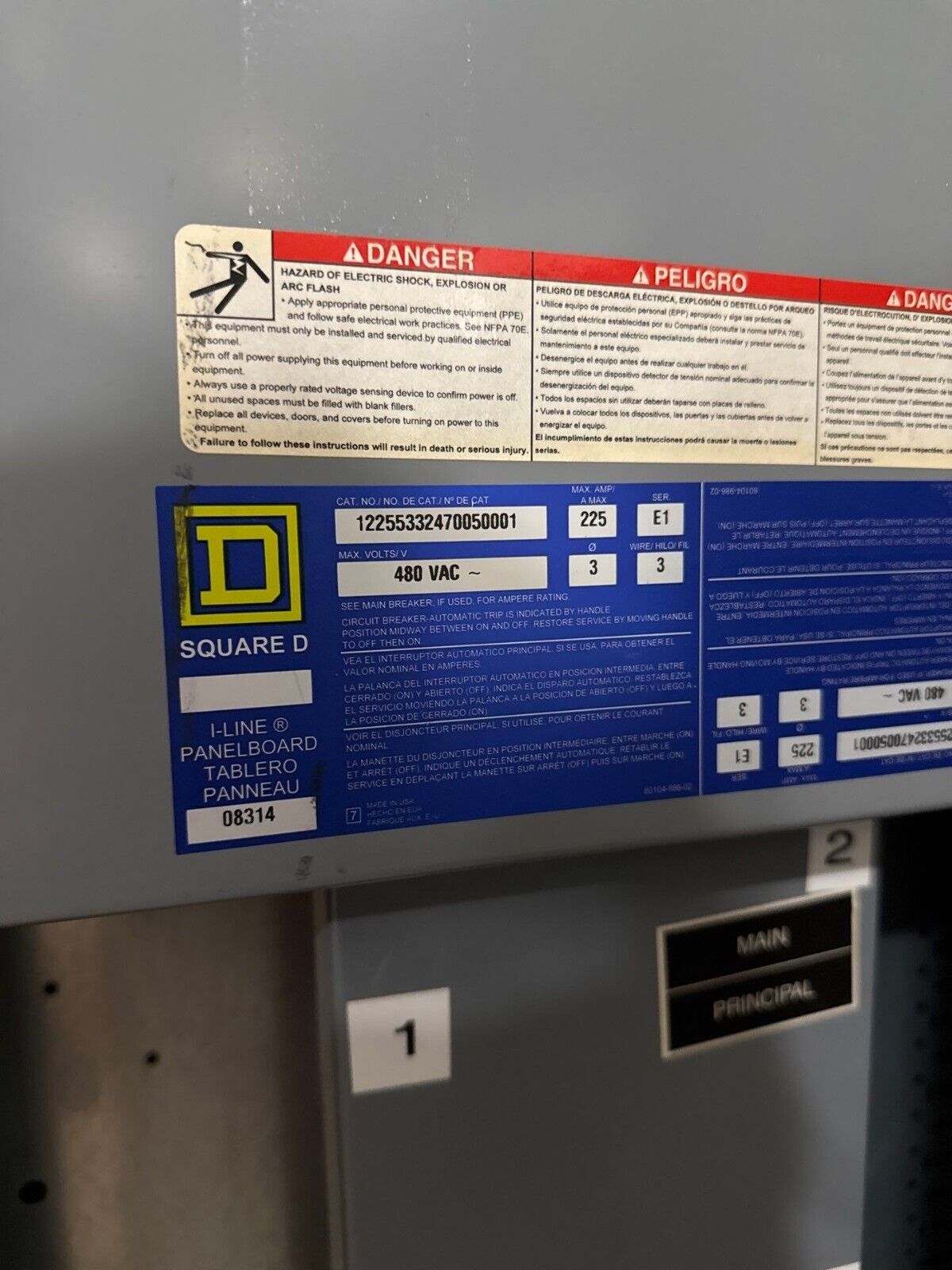 Square D HCM I-Line Panelboard 225A 480V 3PH 3W 30 Circuit 3R Outdoor Encl MCB P610 Used