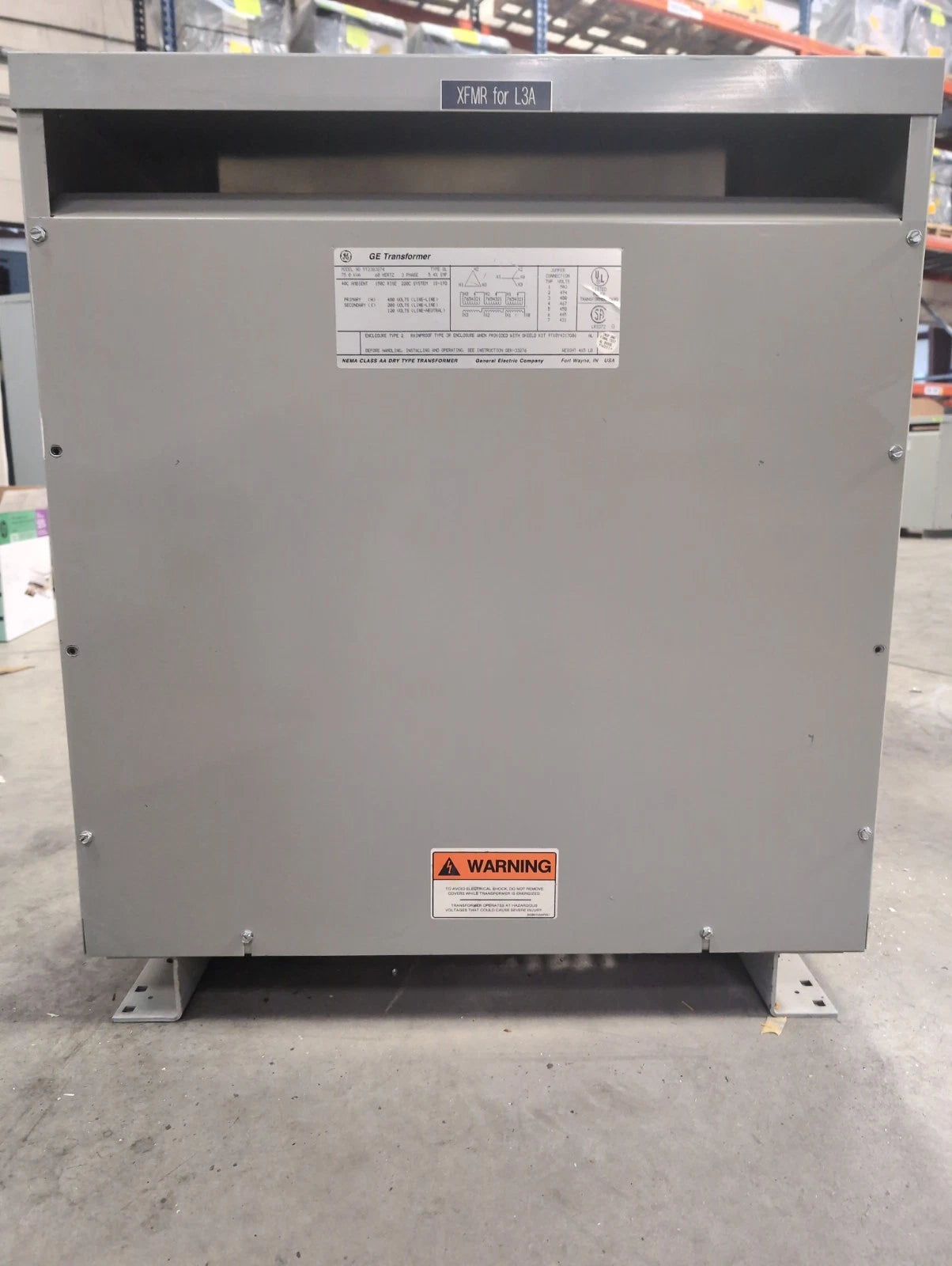 75KVA GE Transformer 9T23B3874 3PH Pri 480V Sec 208/120V Type QL Indoor Encl Used